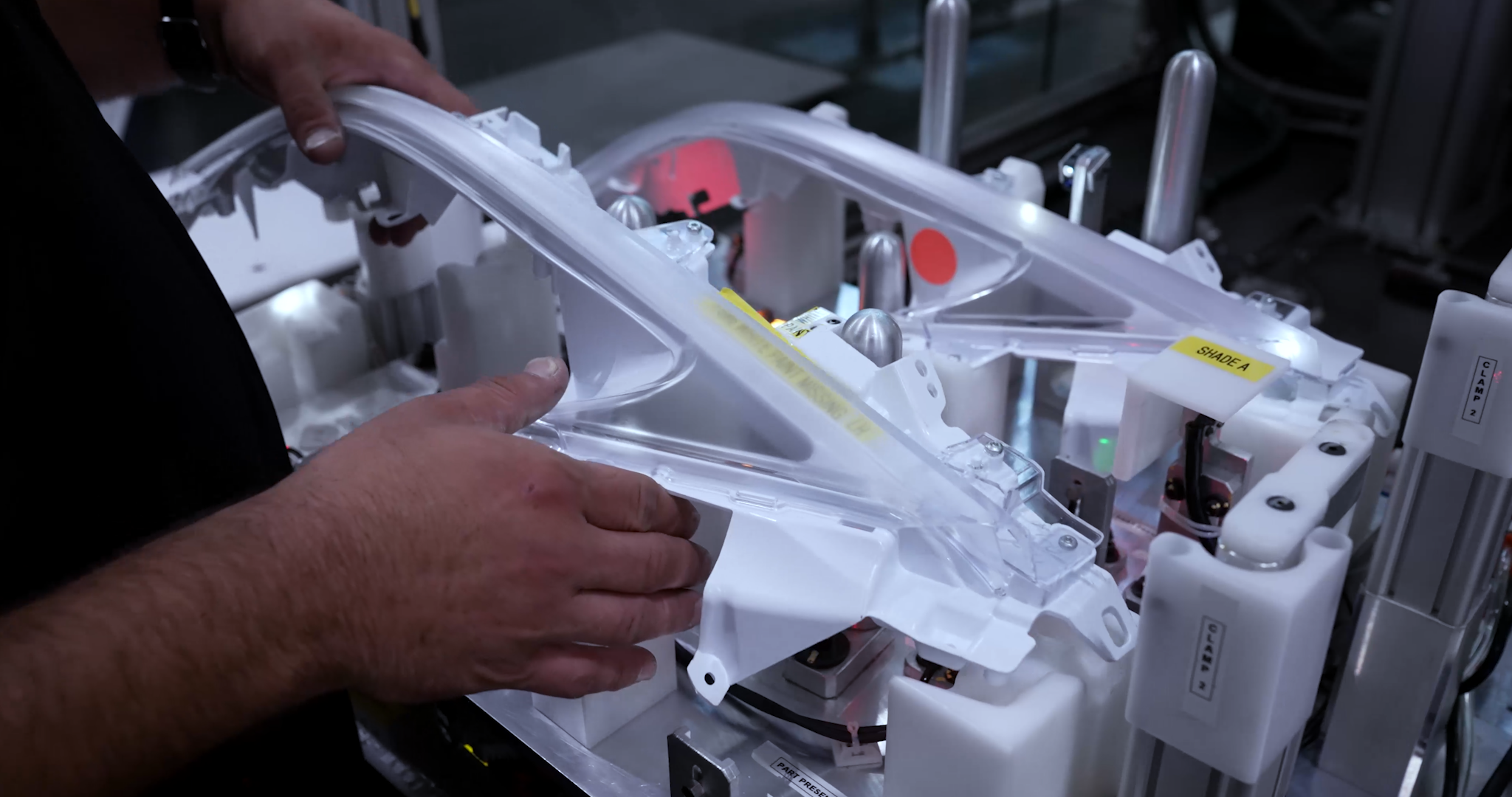 Nest blocks are used on the assembly line to hold parts in place while the machine is working on them.